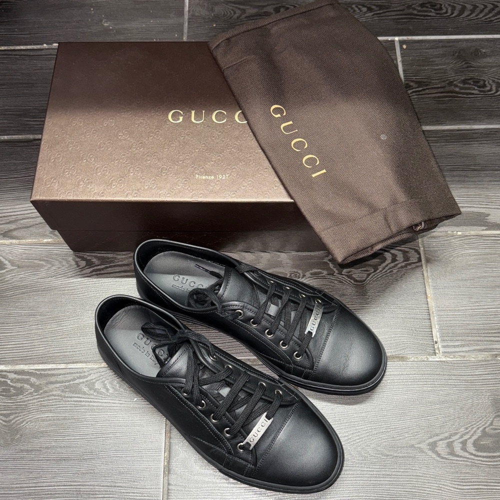 Gucci Black Mirosoft Nero Leather Sneakers Model 423301 SIZE: US 10